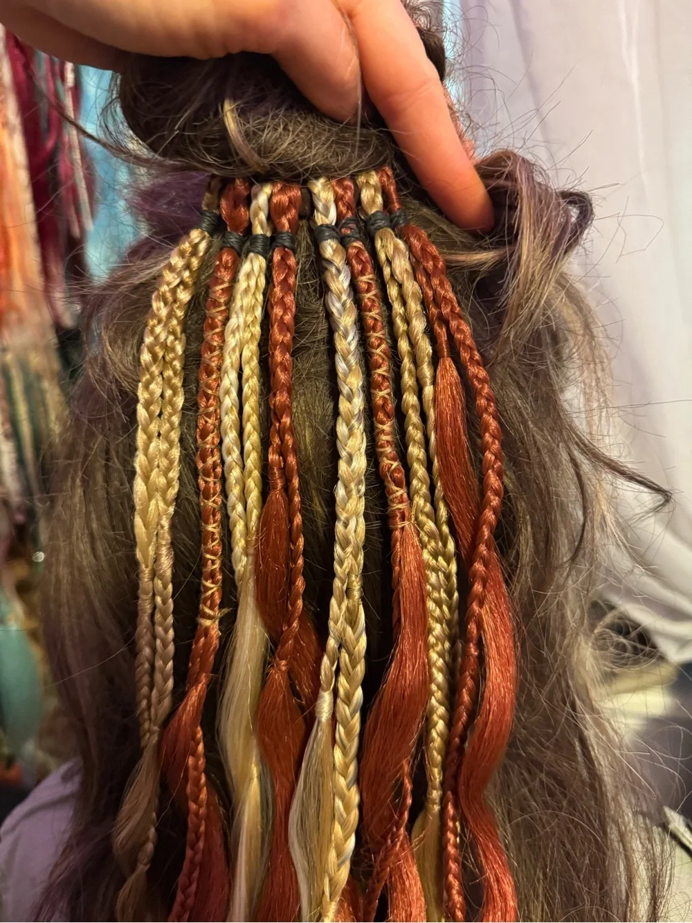 Copper Red & Blonde Braided Curly Hair Extensions - Fashion Accent
